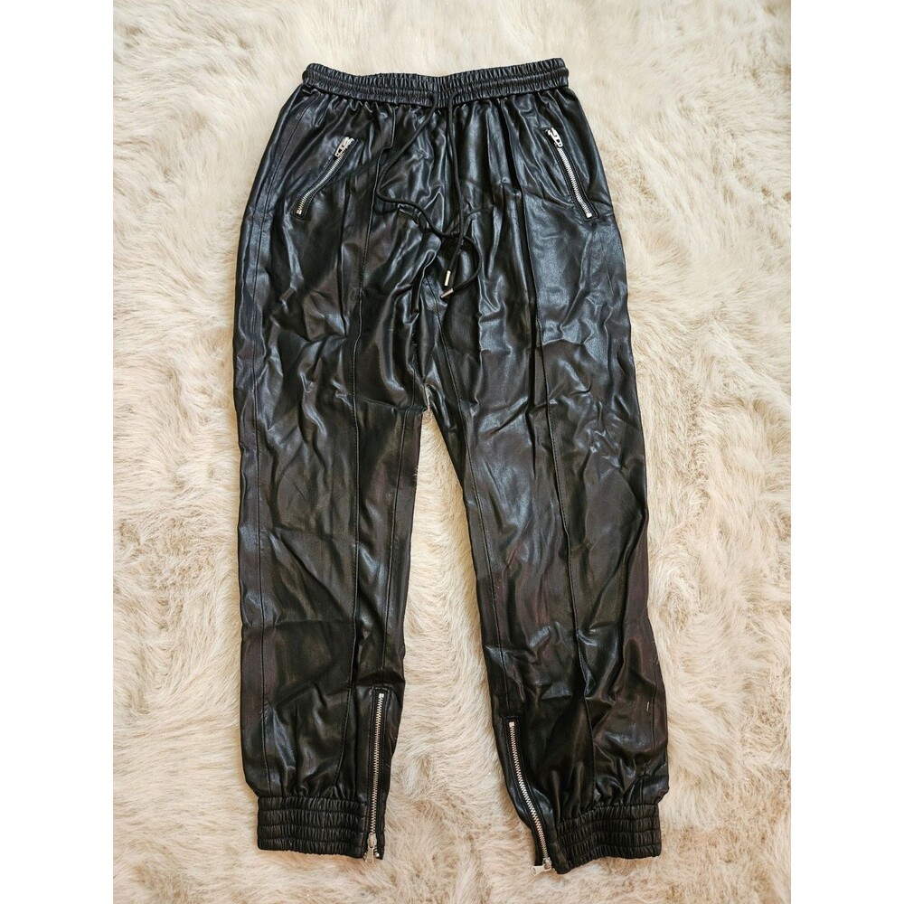 BLANKNYC Womens Faux Leather Jogger Pants Size 25 Black Zip Pockets Ankle...
